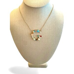 Initial G Necklace w Multicolor Gemstones